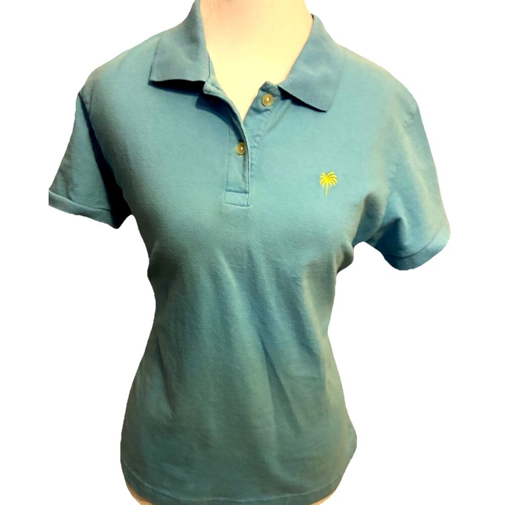 Lilly Pulitzer Polo Shirt Womens L Preppy Tennis Golf Island Light Aqua Blue EUC
